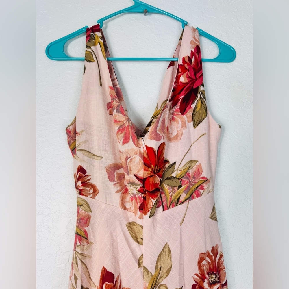 Paper Heart Linen Dress XS Floral Midi Tank Sleeveless Wedding Pink Red - Picture 4 of 9